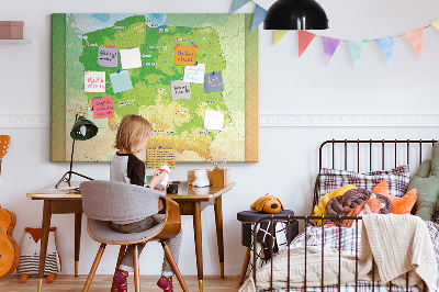 Tablero de anuncios mapa de Polonia con Varsovia marcada