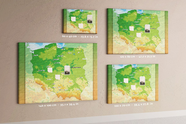 Tablero de anuncios mapa de Polonia con Varsovia marcada