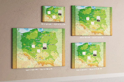 Tablero de anuncios mapa de Polonia con Varsovia marcada
