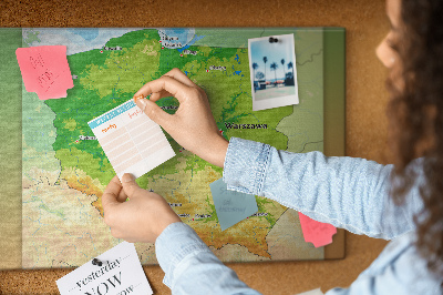 Tablero de anuncios mapa de Polonia con Varsovia marcada