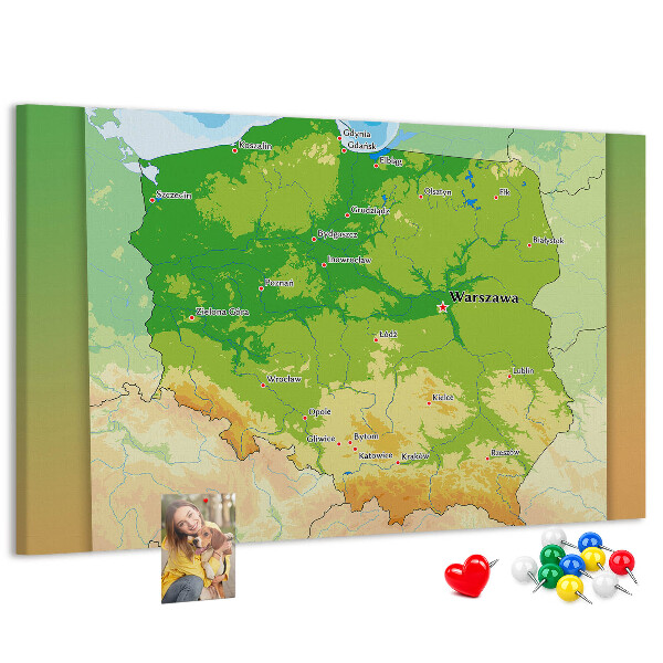 Tablero de anuncios mapa de Polonia con Varsovia marcada