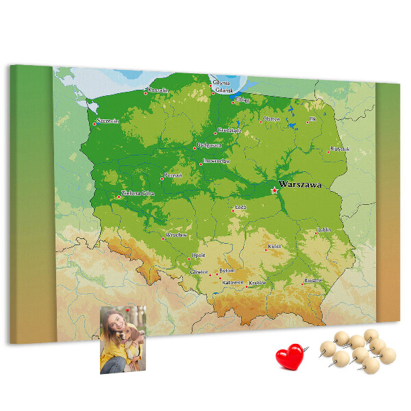 Tablero de anuncios mapa de Polonia con Varsovia marcada