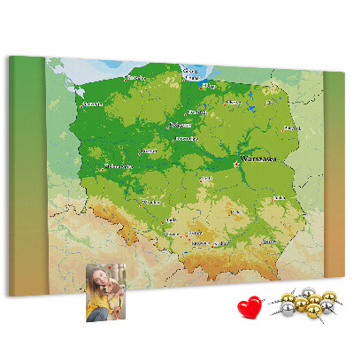 Tablero de anuncios mapa de Polonia con Varsovia marcada
