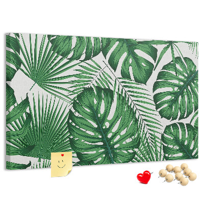 Pizarra de corcho con diseño de hojas de plantas tropicales verdes