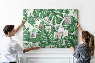 Pizarra de corcho con diseño de hojas de plantas tropicales verdes