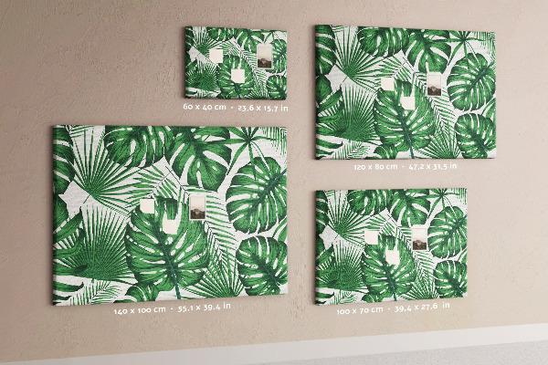 Pizarra de corcho con diseño de hojas de plantas tropicales verdes