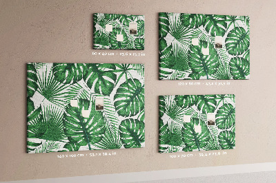 Pizarra de corcho con diseño de hojas de plantas tropicales verdes