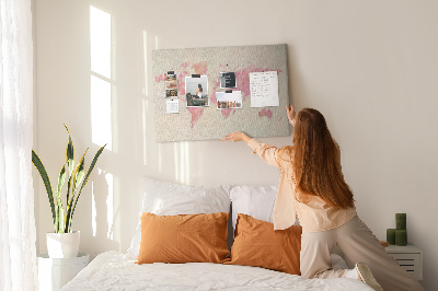 Tablero de corcho decorado mapa del mundo en tonos pastel al estilo acuarela