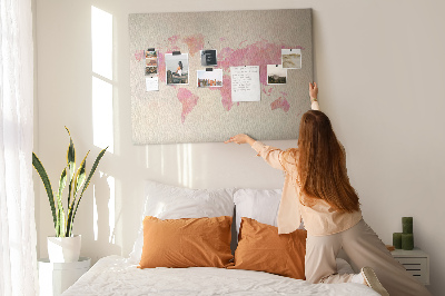 Tablero de corcho decorado mapa del mundo en tonos pastel al estilo acuarela