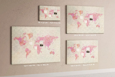 Tablero de corcho decorado mapa del mundo en tonos pastel al estilo acuarela