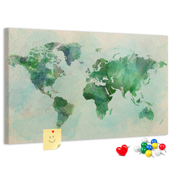 Tablero de anuncios mapa del mundo en acuarela verde