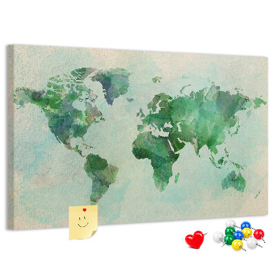 Tablero de anuncios Mapa del mundo en acuarela verde