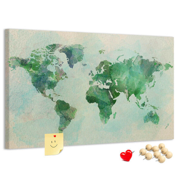 Tablero de anuncios mapa del mundo en acuarela verde