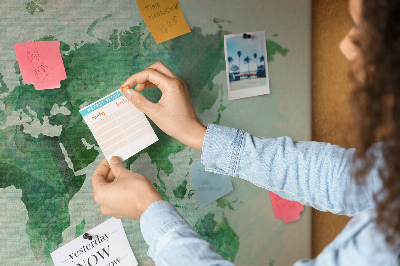 Tablero de anuncios mapa del mundo en acuarela verde