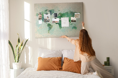 Tablero de anuncios mapa del mundo en acuarela verde