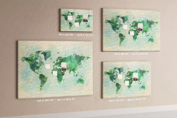 Tablero de anuncios mapa del mundo en acuarela verde