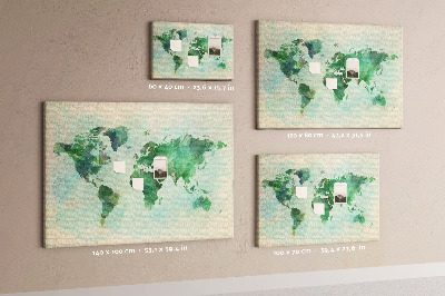 Tablero de anuncios mapa del mundo en acuarela verde