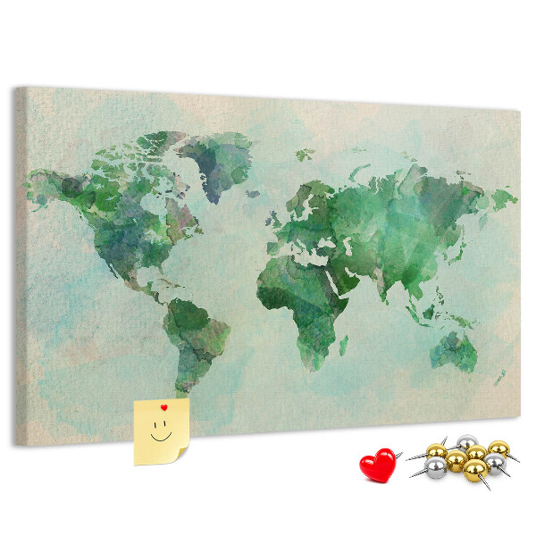Tablero de anuncios mapa del mundo en acuarela verde