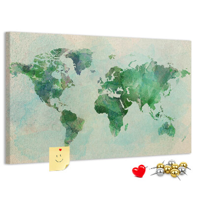 Tablero de anuncios mapa del mundo en acuarela verde