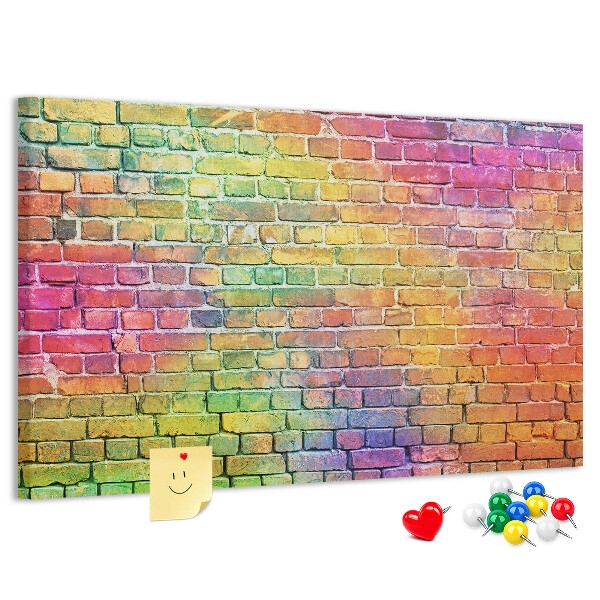 Tablero de corcho decorativo con diseño de muro de ladrillos coloridos en arcoíris