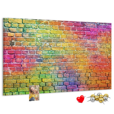 Tablero de corcho decorativo con diseño de muro de ladrillos coloridos en arcoíris