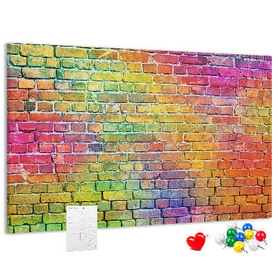Tablero de corcho decorativo con diseño de muro de ladrillos coloridos en arcoíris