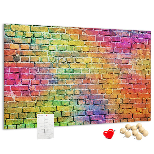 Tablero de corcho decorativo con diseño de muro de ladrillos coloridos en arcoíris