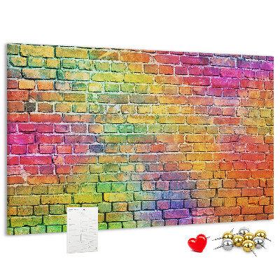 Tablero de corcho decorativo con diseño de muro de ladrillos coloridos en arcoíris