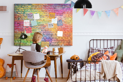 Tablero de corcho decorativo con diseño de muro de ladrillos coloridos en arcoíris