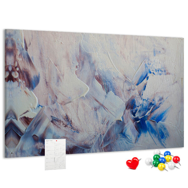 Pizarra de corcho con diseño de paisaje abstracto en tonos azules
