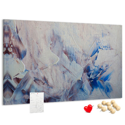 Pizarra de corcho con diseño de paisaje abstracto en tonos azules