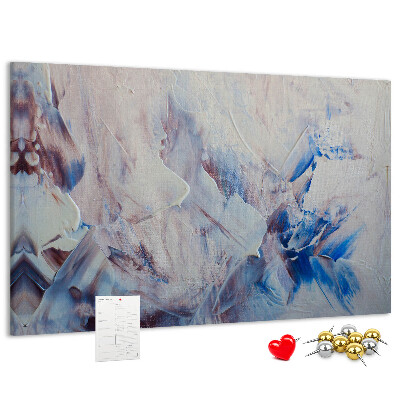 Pizarra de corcho con diseño de paisaje abstracto en tonos azules