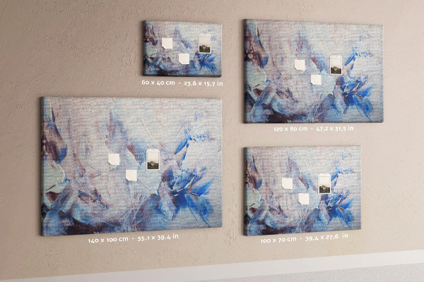 Pizarra de corcho con diseño de paisaje abstracto en tonos azules