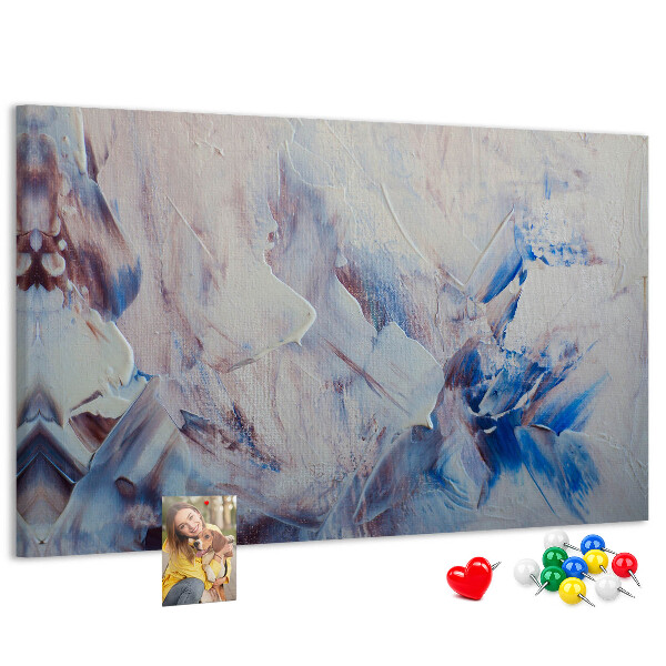 Pizarra de corcho con diseño de paisaje abstracto en tonos azules