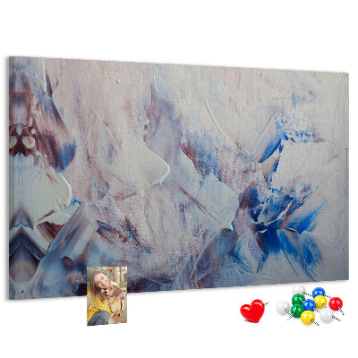 Pizarra de corcho con diseño de paisaje abstracto en tonos azules
