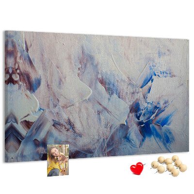 Pizarra de corcho con diseño de paisaje abstracto en tonos azules