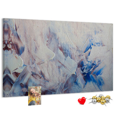 Pizarra de corcho con diseño de paisaje abstracto en tonos azules