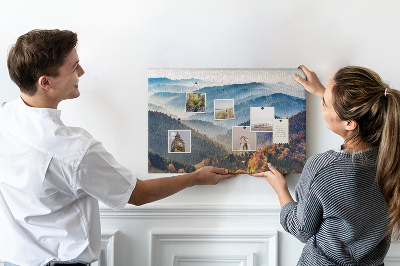 Tablero de anuncios montañas pintorescas en un paisaje otoñal