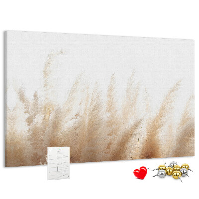 Tablero de corcho decorativo con diseño de hierbas delicadas sobre fondo claro