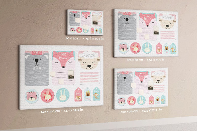 Tablero de anuncios con diseño de notas coloridas y animales tiernos
