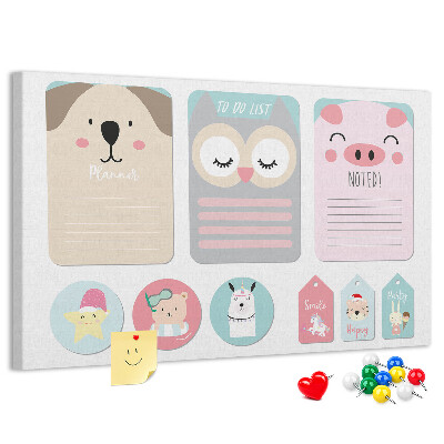 Pizarra de corcho Cuadernos coloridos con lindos animales