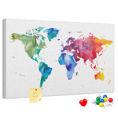Pizarra de corcho Mapa del mundo en acuarela a color