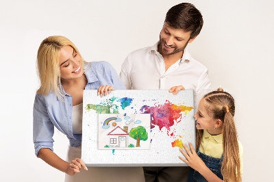 Pizarra de corcho mapa del mundo con diseño de acuarela en color