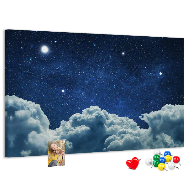 Tablero de corcho decorado Cielo nocturno con estrellas y nubes