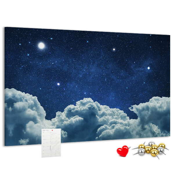 Tablero de corcho decorado Cielo nocturno con estrellas y nubes