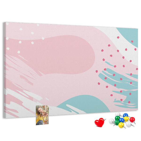 Tablero de corcho decorado con diseño de manchas abstractas en tonos pastel