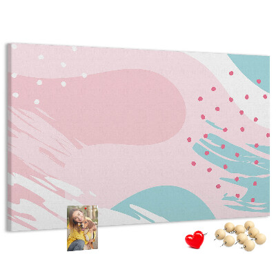 Tablero de corcho decorado con diseño de manchas abstractas en tonos pastel
