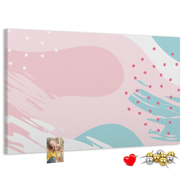Tablero de corcho decorado con diseño de manchas abstractas en tonos pastel