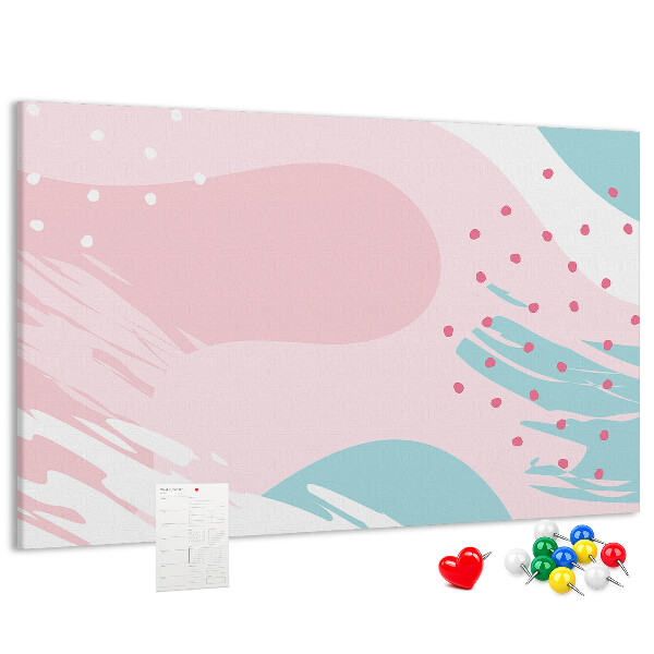 Tablero de corcho decorado con diseño de manchas abstractas en tonos pastel