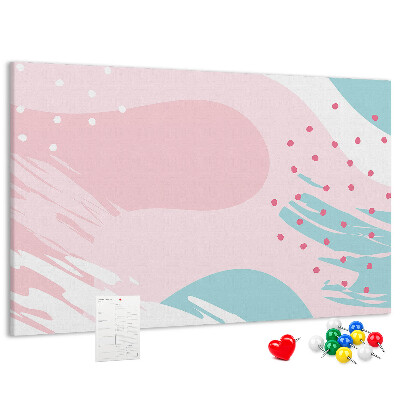 Tablero de corcho decorado con diseño de manchas abstractas en tonos pastel